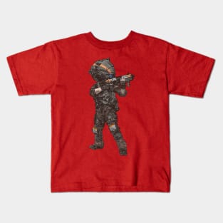 Futuristic Soldier Takes Aim with Assault Rifle Kids T-Shirt